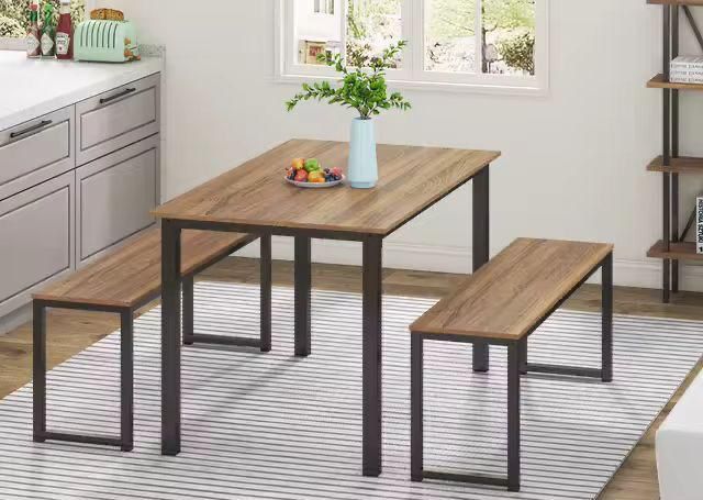 Ensemble Table + Bancs en Bois & Métal