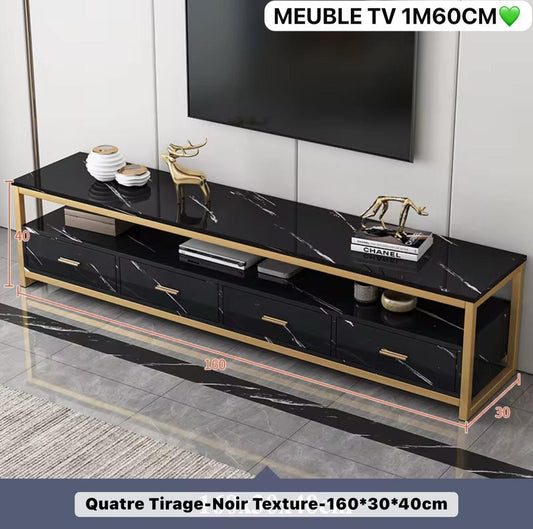 .Meuble TV Moderne Noir & Or – 1m60