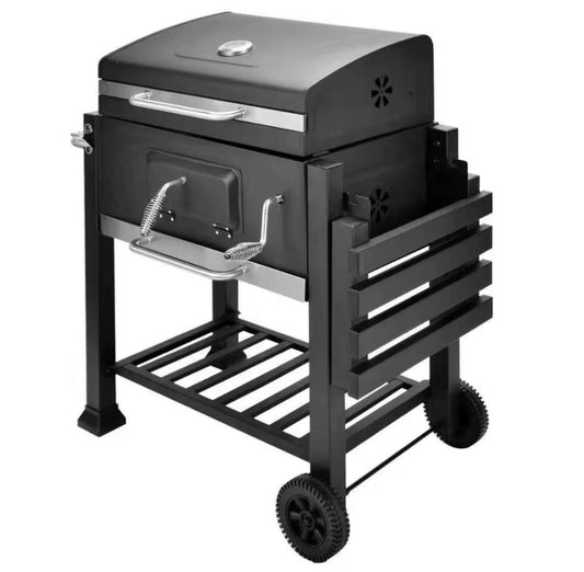 Barbecue à charbon sur pied avec manivelle ajustable