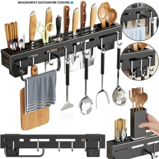 .Support mural multifonction pour ustensiles de cuisine – avec range-couteaux et crochets